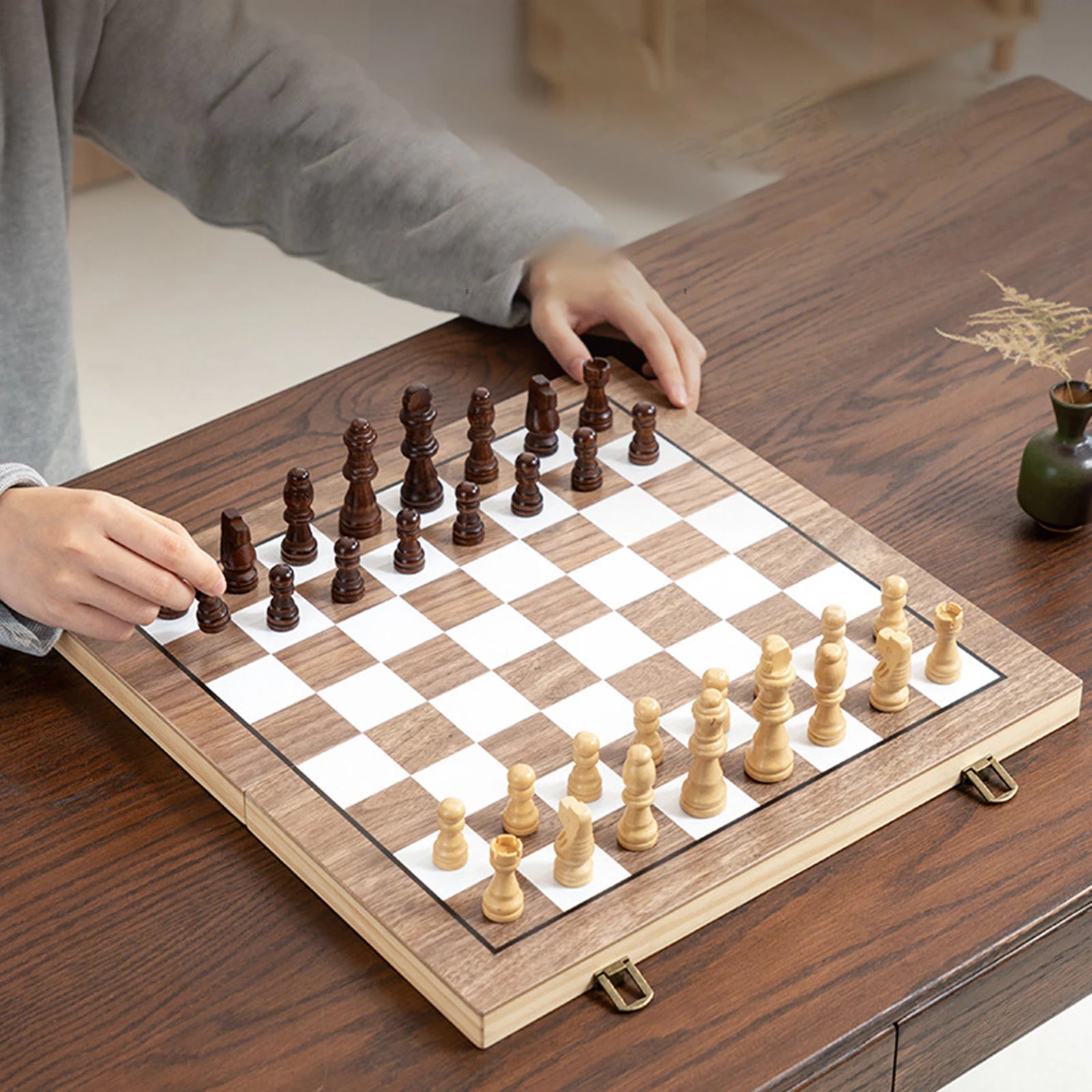Wooden Chess Set Classic Foldable Christmas Gift Educational Toys Folding Chess Board Wood Chess Board for Adults Kids Teen