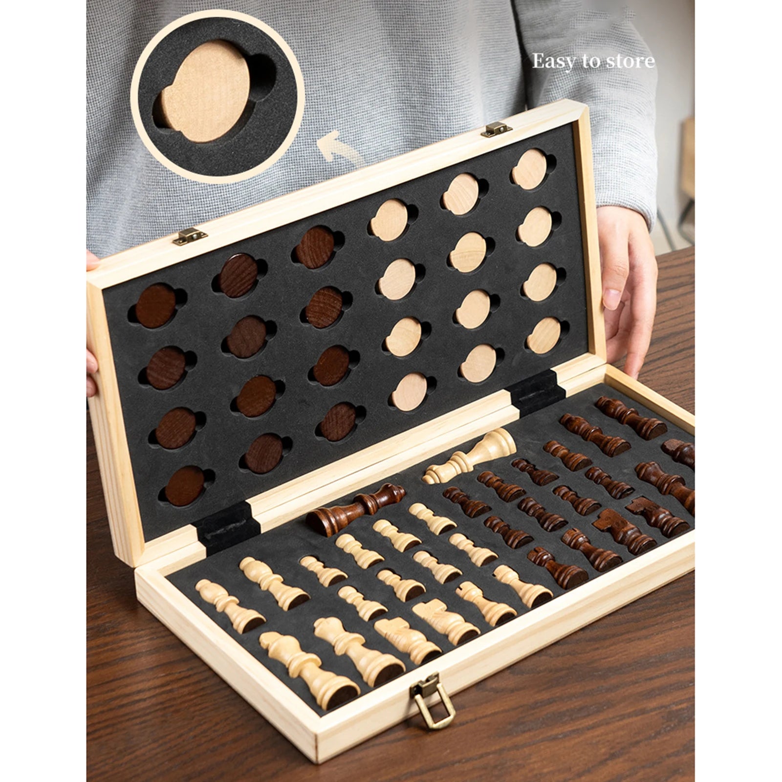 Wooden Chess Set Classic Foldable Christmas Gift Educational Toys Folding Chess Board Wood Chess Board for Adults Kids Teen