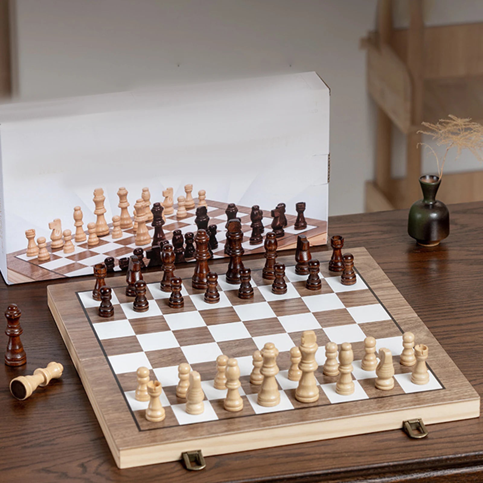 Wooden Chess Set Classic Foldable Christmas Gift Educational Toys Folding Chess Board Wood Chess Board for Adults Kids Teen