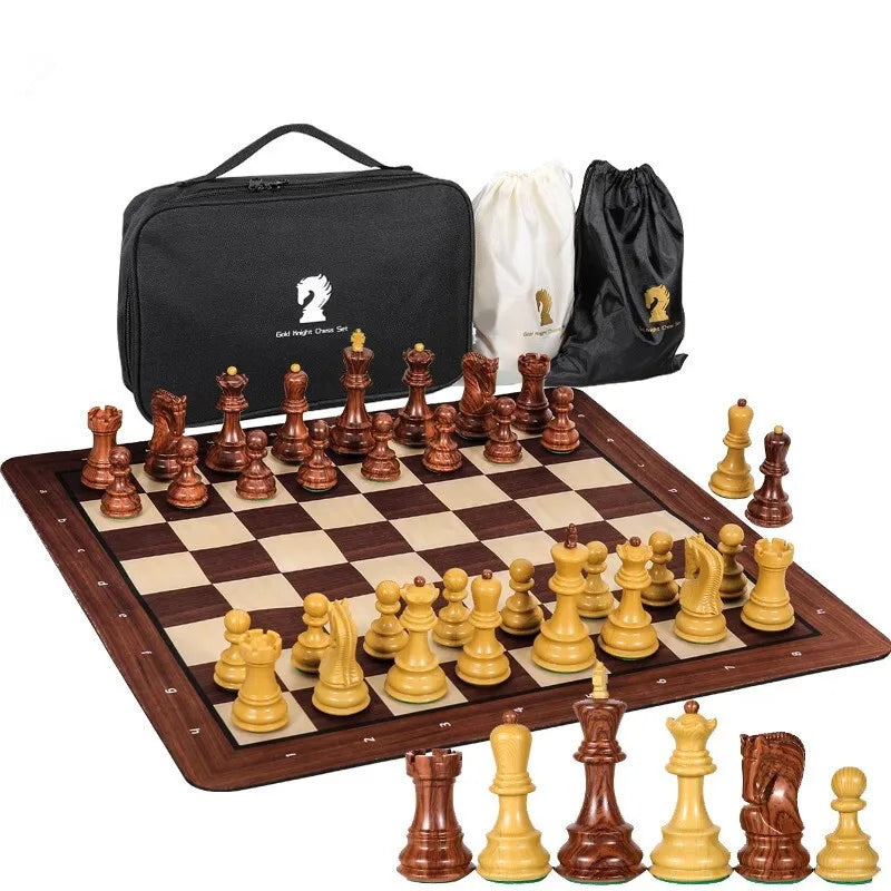 Luxury  Children's Portable International Chess Folding Chessboard Game Toys  Weighted  Double Queen Chess Pieces Storage Bag