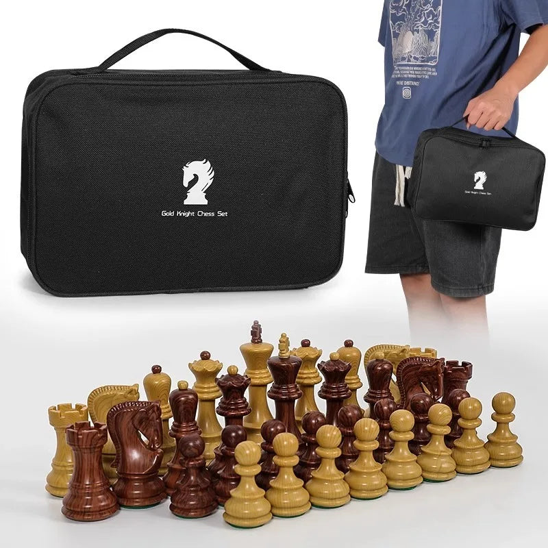 Luxury  Children's Portable International Chess Folding Chessboard Game Toys  Weighted  Double Queen Chess Pieces Storage Bag