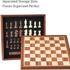 Chess and Checkers Wooden Luxury 38cm/15inch Wooden Box with Storage for 2 Extra Queens 2-in-1 Large Sizes and Chess Pieces